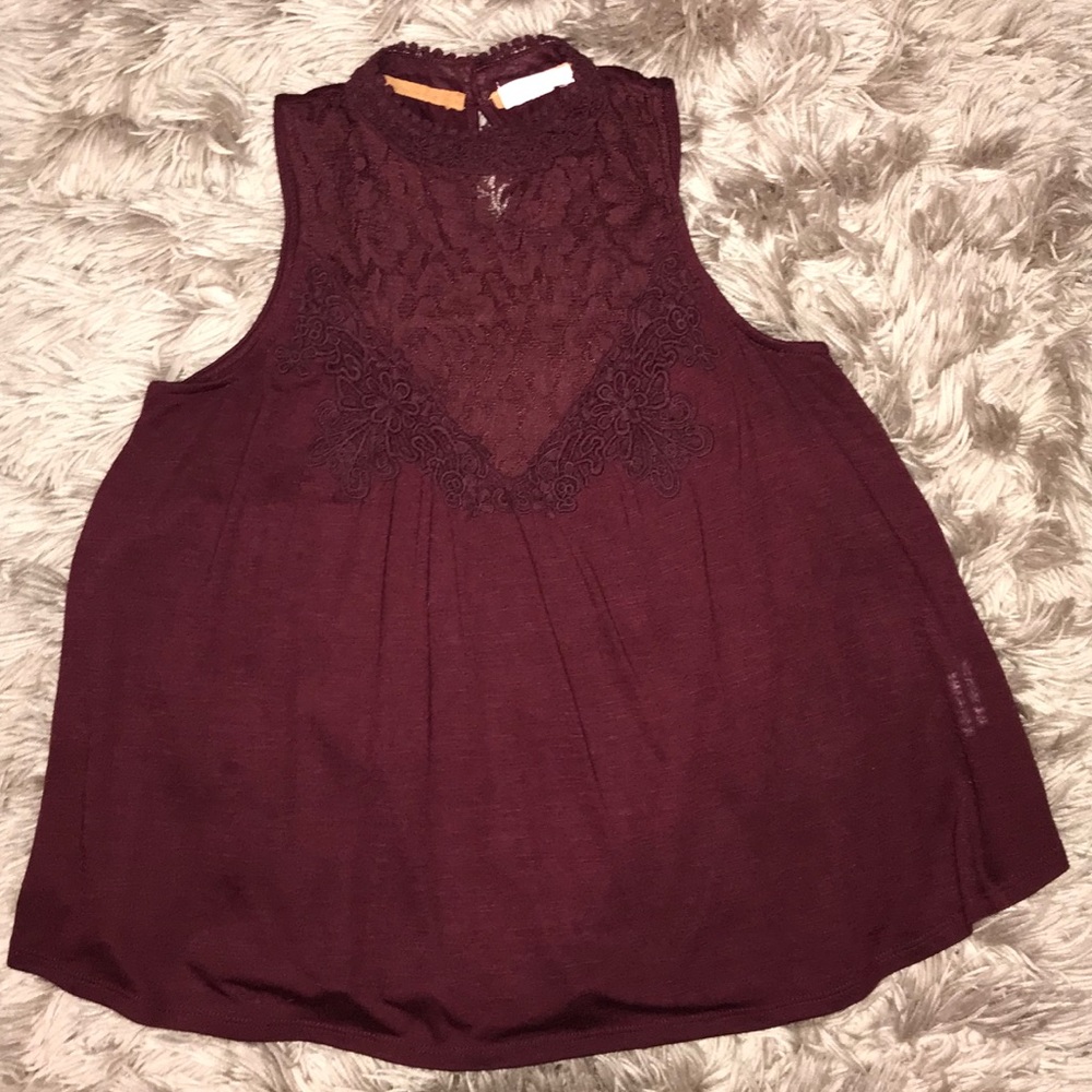 Maroon, Lace Sleeveless Blouse